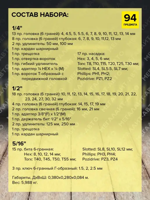 ЭВРИКА Набор торцевых головок 1 4" 1 2"DR 6-гранный ER-80094, вариант, фото 3