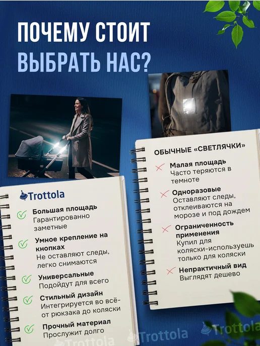 Trottola Светоотражающие накладки на раму коляски и лямки рюкзака, белый, фото 2