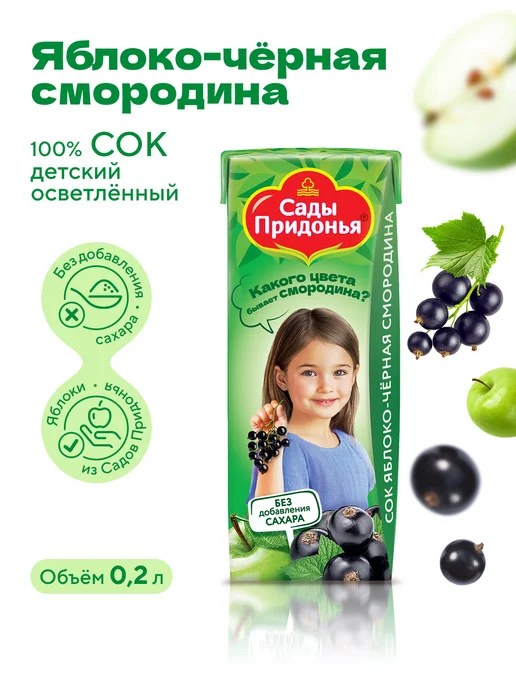 Сады Придонья Сок яблоко-черная смородина 0,2л, с 5 мес. (27шт), 0,2 л, 27 шт, фото 2