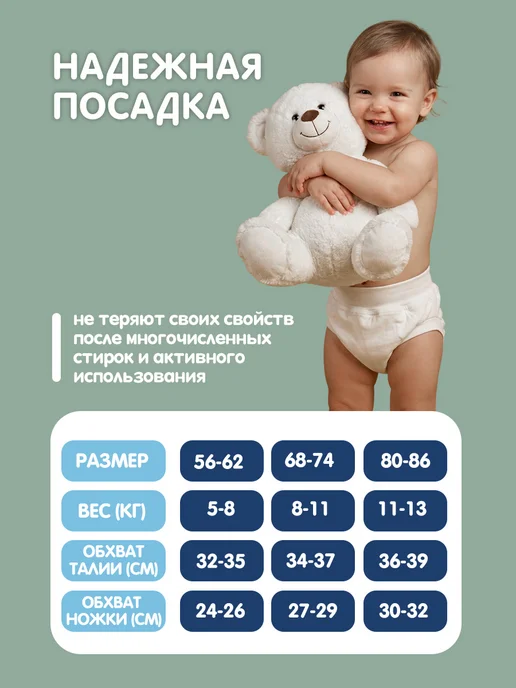 MilleFaMille Многоразовые трусики подгузники, 3 шт, белый, фото 7