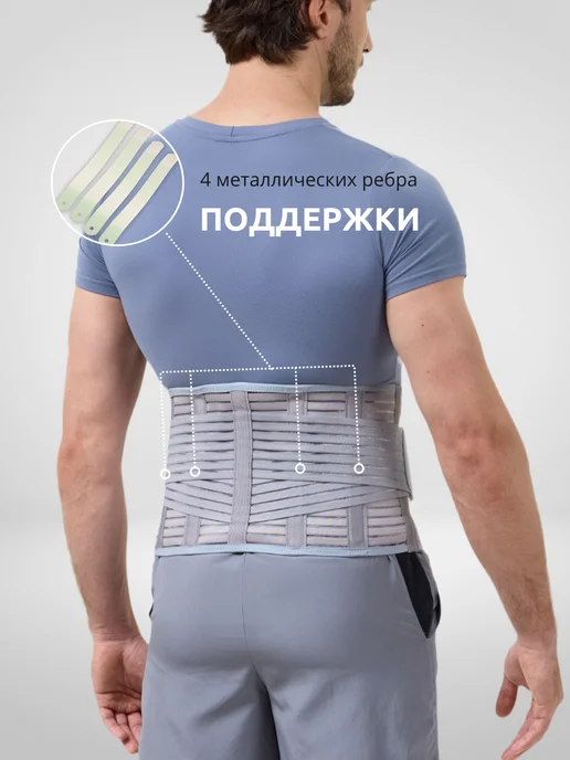 INTERLIN Корсет для спины, пояснично-крестцовый ортопедический пояс, серый, фото 5