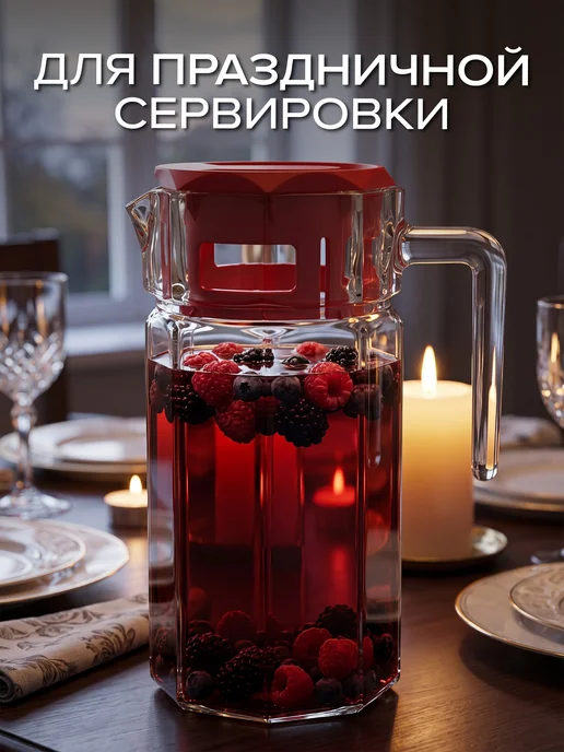 Pasabahce Кувшин для воды с крышкой 1,2 л стеклянный, 1,2 л, фото 5