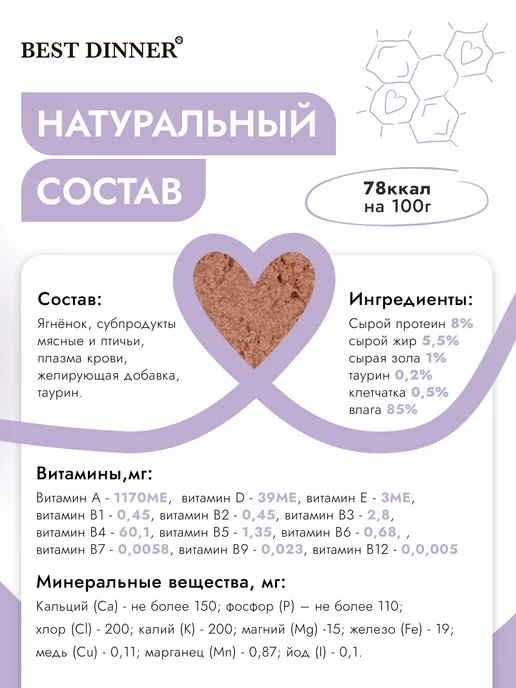 Best dinner Корм влажный для кошек Суфле Ягненок 24х85, 24x85, фото 4