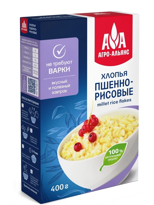 Агро-Альянс Хлопья пшенно-рисовые 400 г, 400 г, фото 2