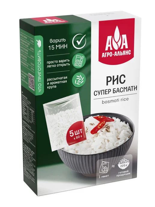 Агро-Альянс Рис Супер Басмати в варочных пакетах 400г, 400 г, фото 2