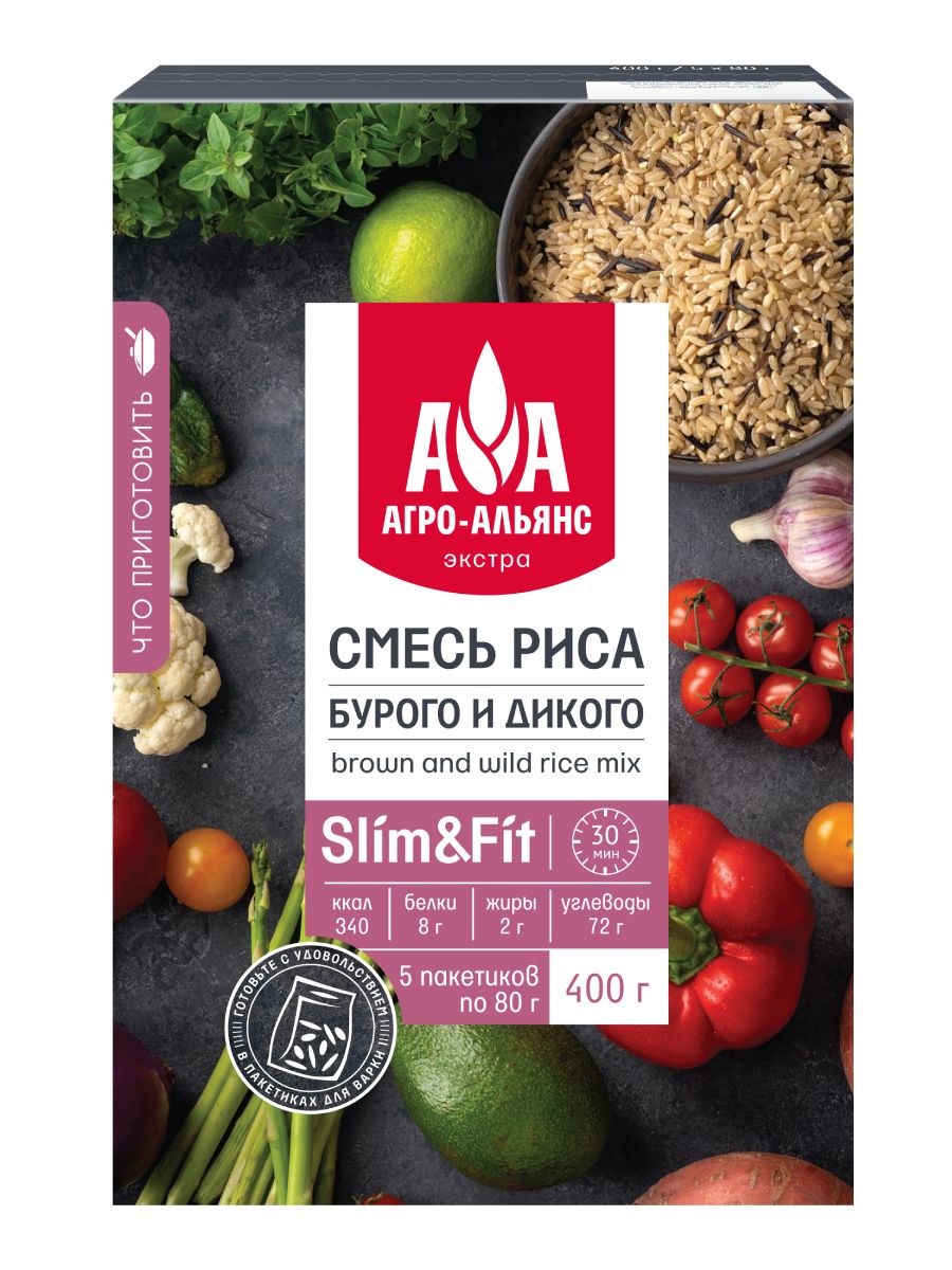 Смесь риса бурого и дикого Агро-Альянс 400г /5пакетов по 80г Агро-Альянс  11781115 купить за 160 ₽ в интернет-магазине Wildberries