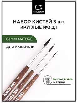 Кисточки для рисования набор из 3 штук, круглые, белка Малевичъ 11791070 купить за 476 ₽ в интернет-магазине Wildberries