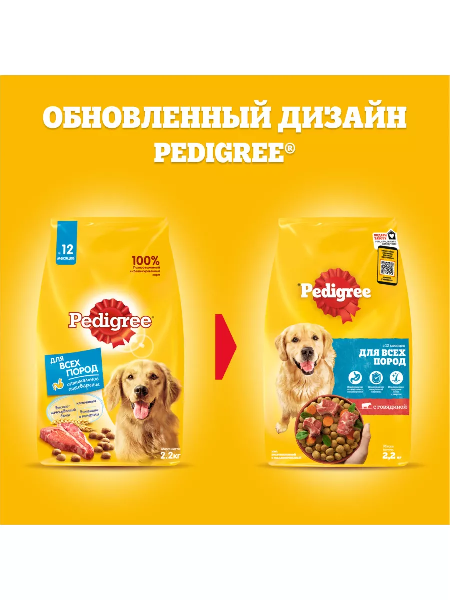 Сухой корм PEDIGREE для собак всех пород, с говядиной, 2.2кг Pedigree  11844806 купить за 576 ₽ в интернет-магазине Wildberries