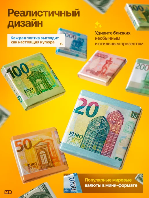 Монетный двор Набор мини шоколадок "Валютная корзина" из глазури150 гр, 150 г, фото 2