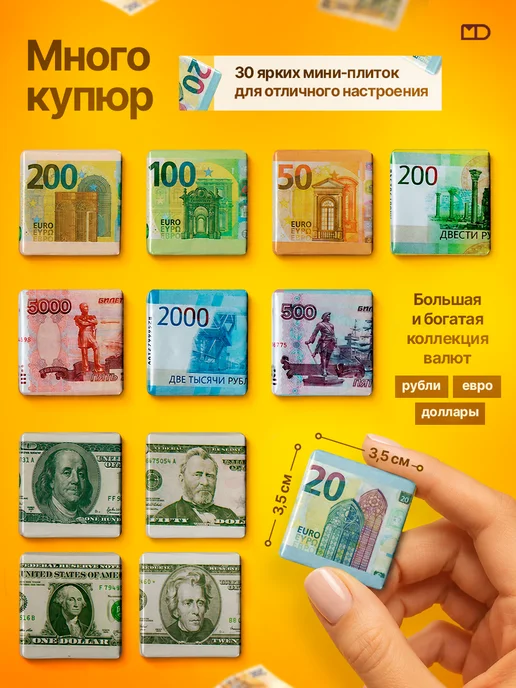 Монетный двор Набор мини шоколадок "Валютная корзина" из глазури150 гр, 150 г, фото 8
