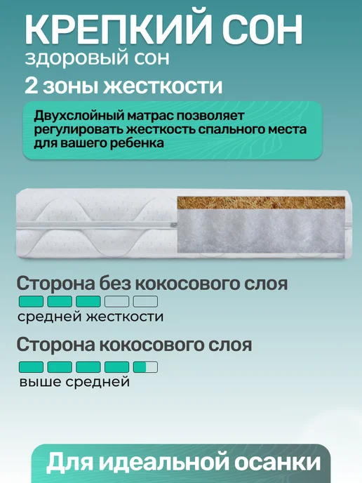 Amore mio. Матрас в кроватку кокос 125х75 см, белый, фото 3