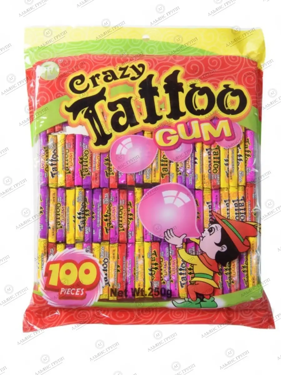 Жевательная резинка Crazy tattoo gum с татуировкой, 100 шт по 2,5 г /  Ассорти Холодок 11930897 купить в интернет-магазине Wildberries