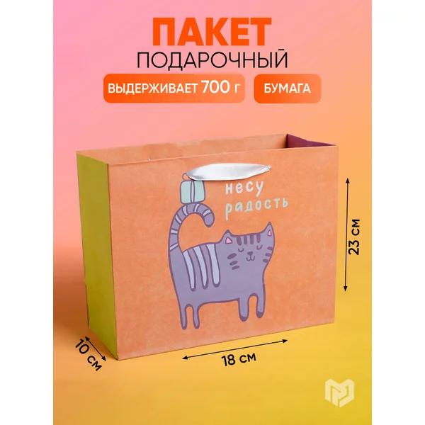 Подарочный пакет бумажный крафтовый с рисунком