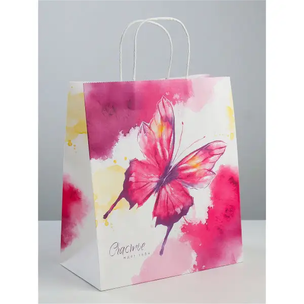 Пакет подарочный крафт 28х32х15см