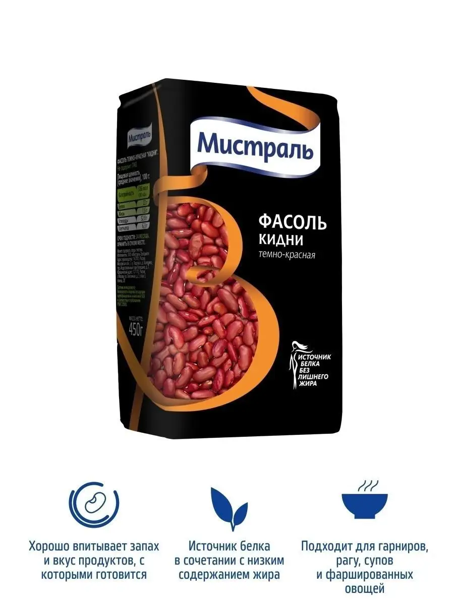 Фасоль темно-красная Кидни 450 г МИСТРАЛЬ 11966450 купить в  интернет-магазине Wildberries