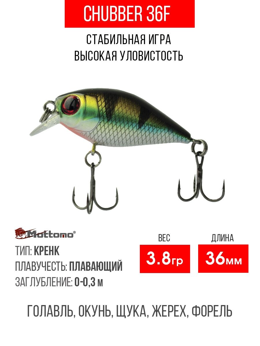 Воблер для рыбалки Chubber 36F 3,8g приманка окуня, щуку. Mottomo 11990067  купить за 494 ₽ в интернет-магазине Wildberries