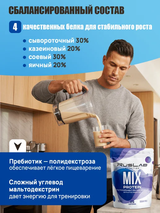 Ruslabnutrition Протеин многокомпонентный MIX для мышечной массы ваниль, вариант, фото 2