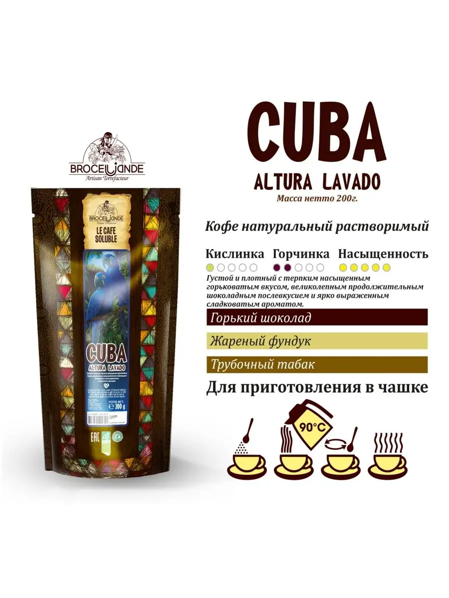 Растворимый кофе Cuba Altura Lavado 200 гр Brocelliande 12065183 купить за  655 ₽ в интернет-магазине Wildberries