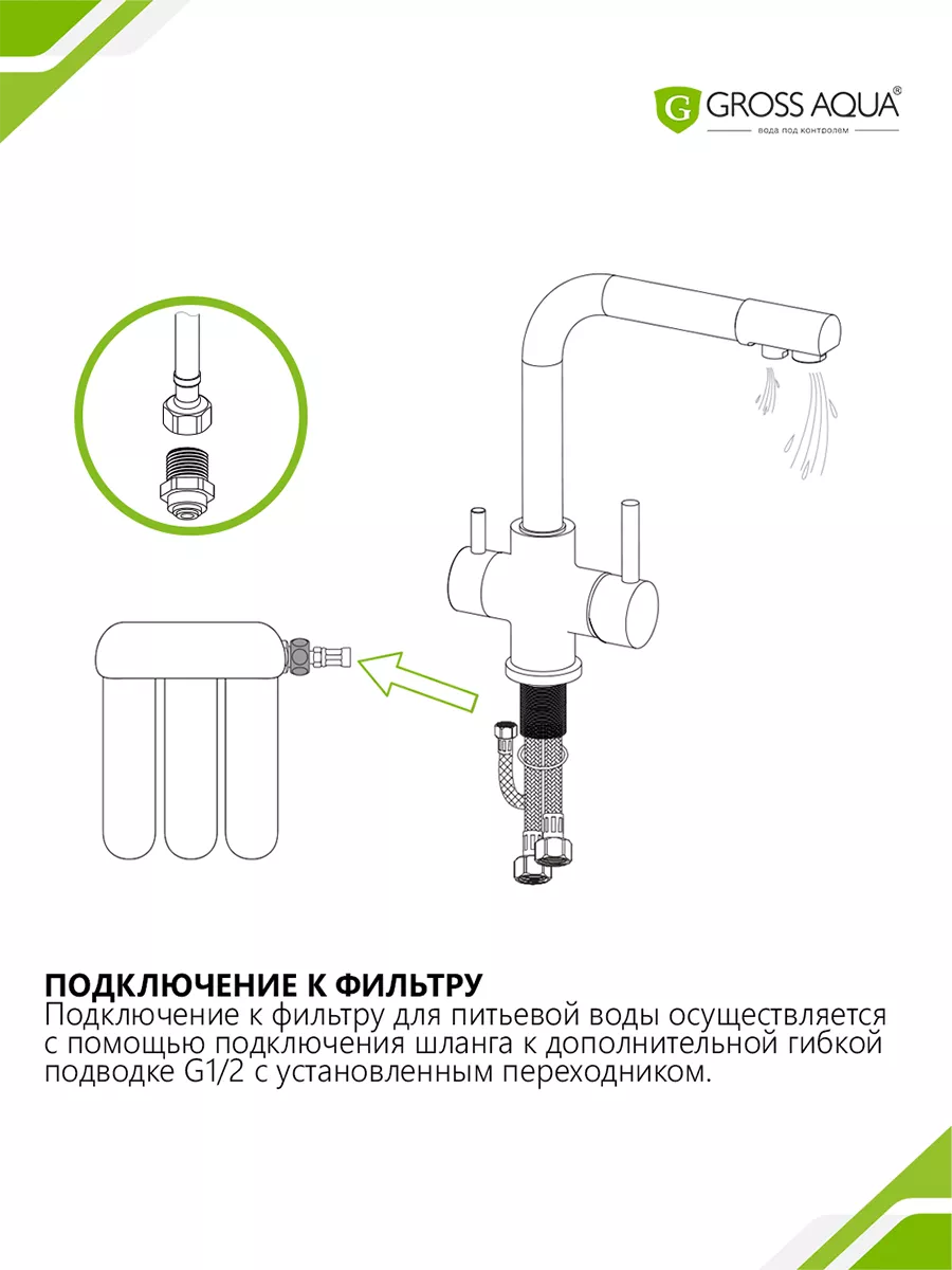 Кухонный смеситель с подключением к фильтру. GROSS AQUA 12081075 купить за  5 156 ₽ в интернет-магазине Wildberries