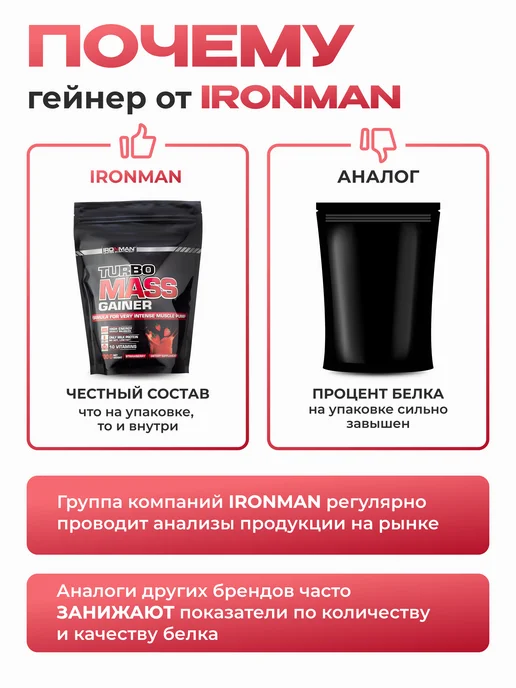 IronMan Гейнер для быстрого набора массы и веса 700 г Земляника, 700 г, фото 4