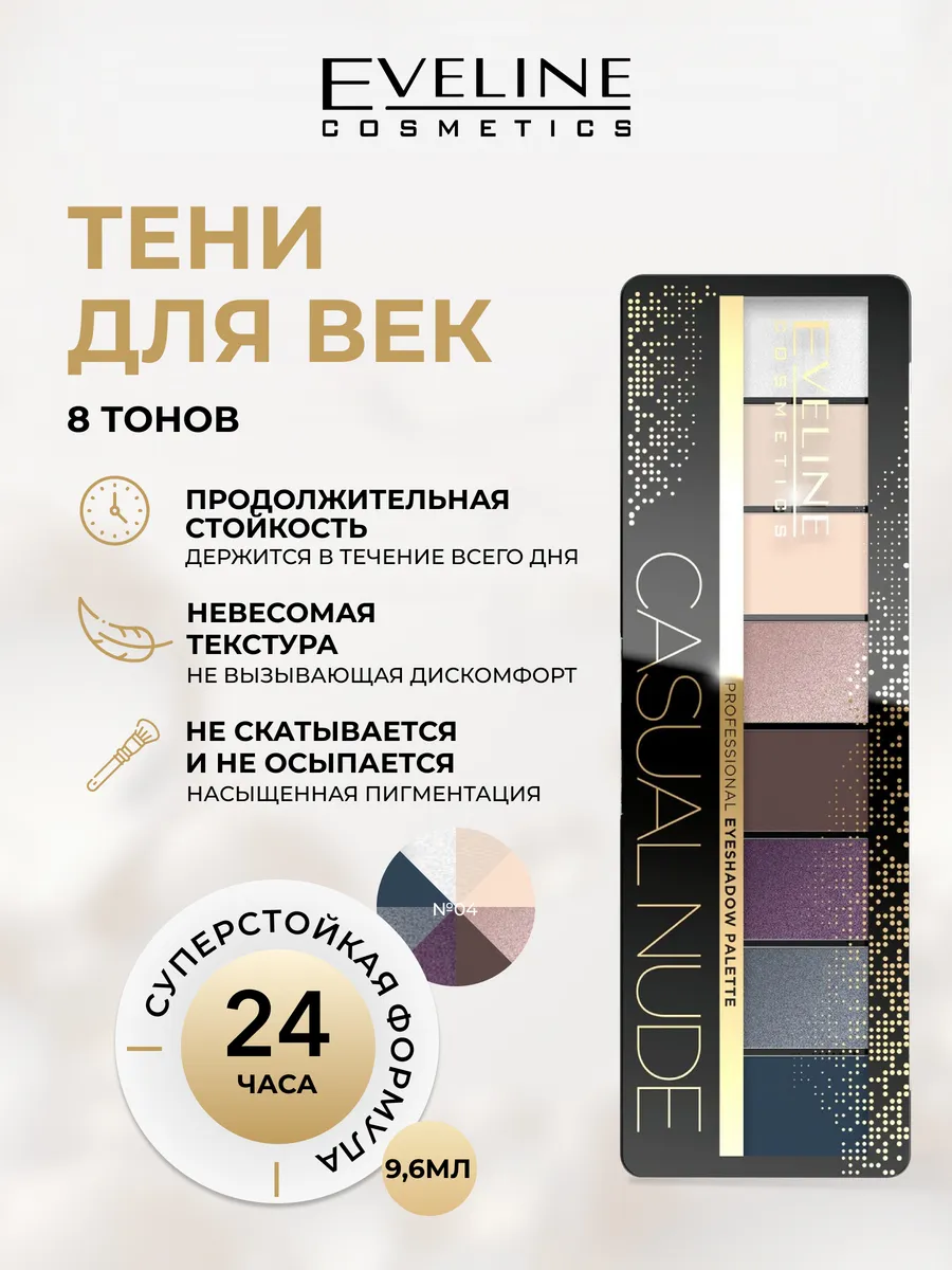 Палетка теней 4-CASUAL NUDE Eyeshadow Professional Palette EVELINE 12139921  купить за 369 ₽ в интернет-магазине Wildberries