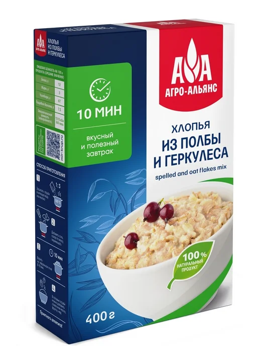 Агро-Альянс Хлопья из полбы и геркулеса 400 г, 400 г, фото 2