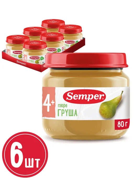 Semper Пюре детское фруктовое Чернослив с 4 мес 80г 6 шт, 80 г, 6 шт