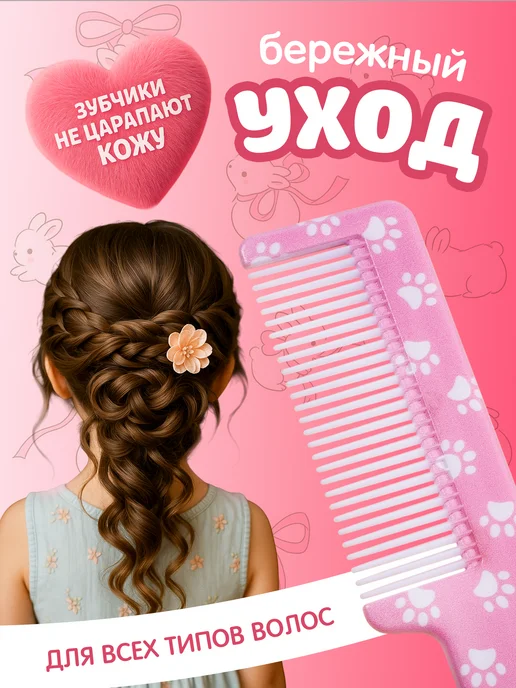QF Гребень для волос детский Кошечка, белый, фото 3