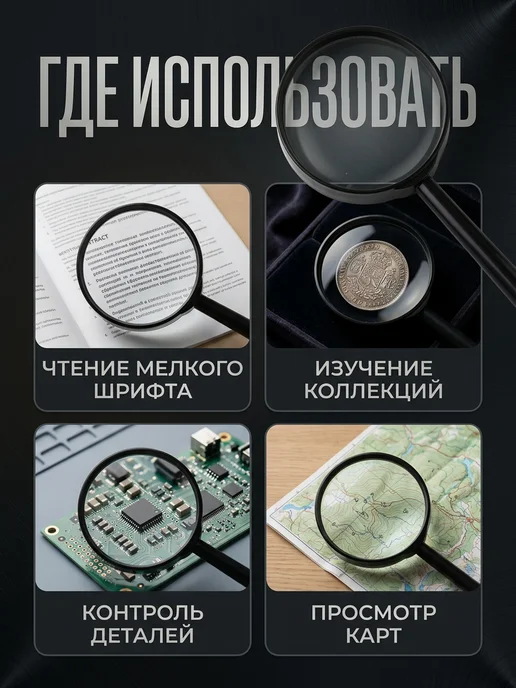 Всё для дома Лупа для чтения с ручкой увеличение 5, диаметр 90 мм, вариант, фото 4