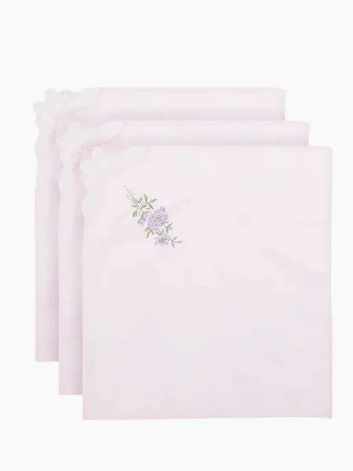 Lapastel Платки 3 шт 28х28 см хлопок с кружевом с вышивкой в подарок, 28x28 см, 3 шт, фото 2