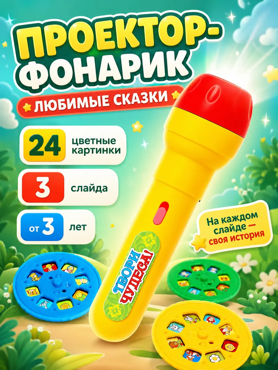 Проектор фонарик Сказки Микс