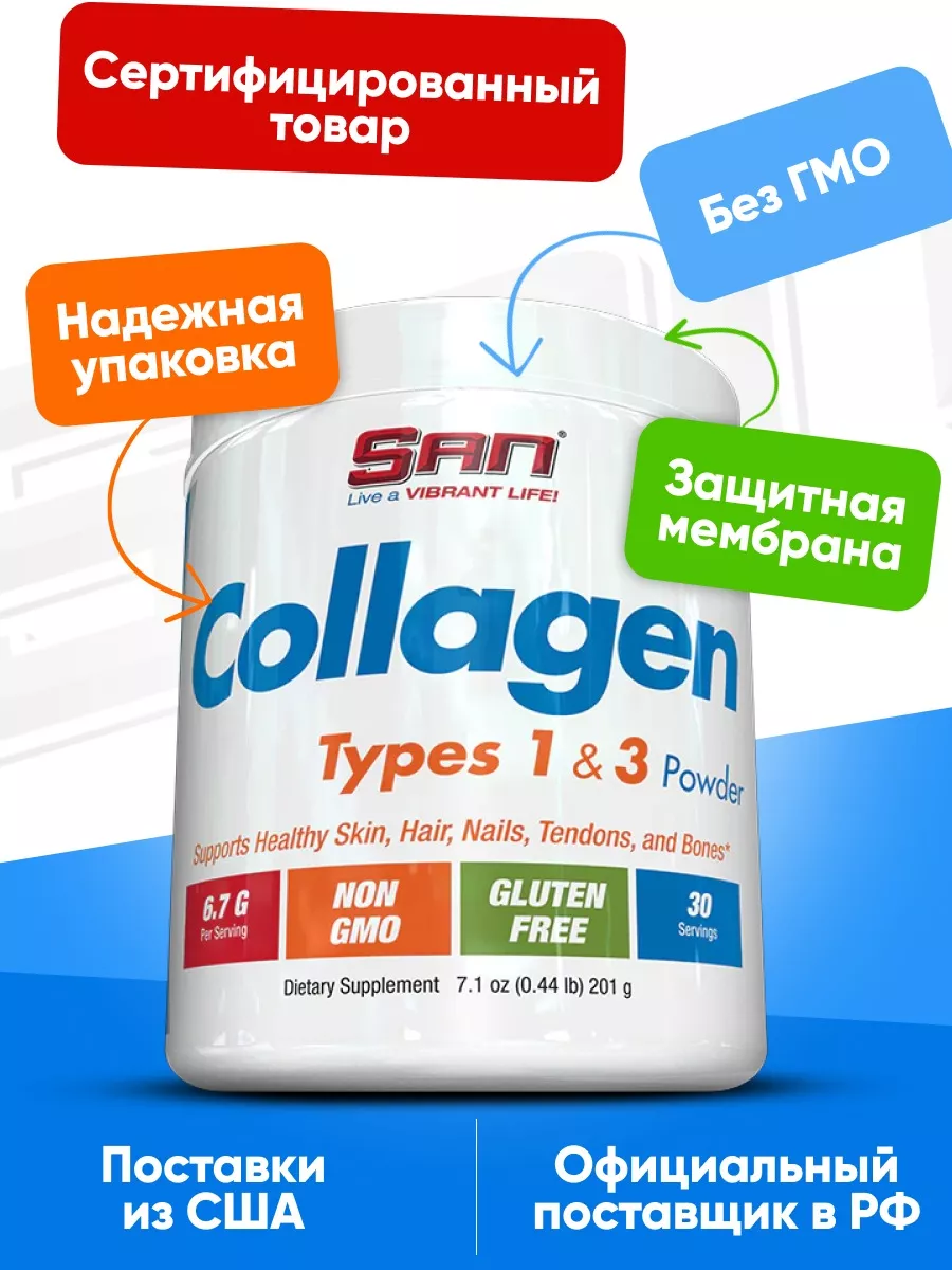 Коллаген для суставов питьевой Collagen 1и3 типа 201 гр SAN 12288652 купить  за 1 857 ₽ в интернет-магазине Wildberries