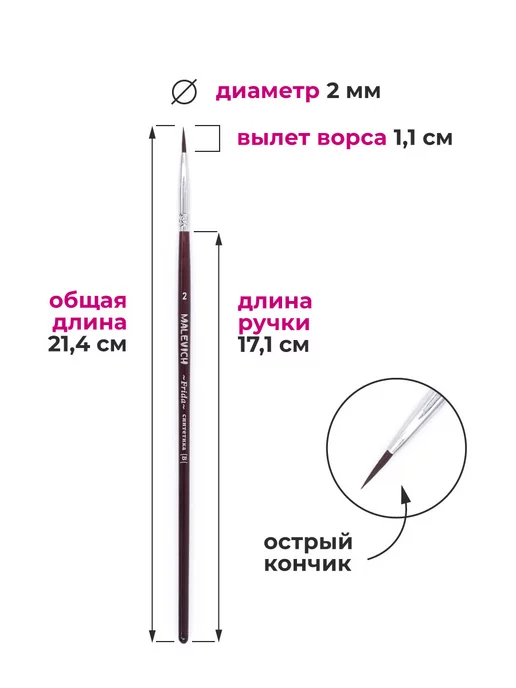 Малевичъ Кисть из синтетики набор 3шт, для рисования "Фрида", 3 шт, фото 2