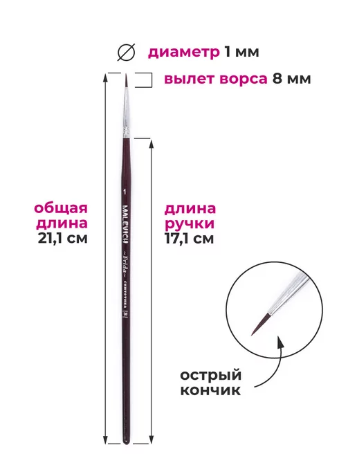 Малевичъ Кисть из синтетики набор 3шт, для рисования "Фрида", 3 шт, фото 3