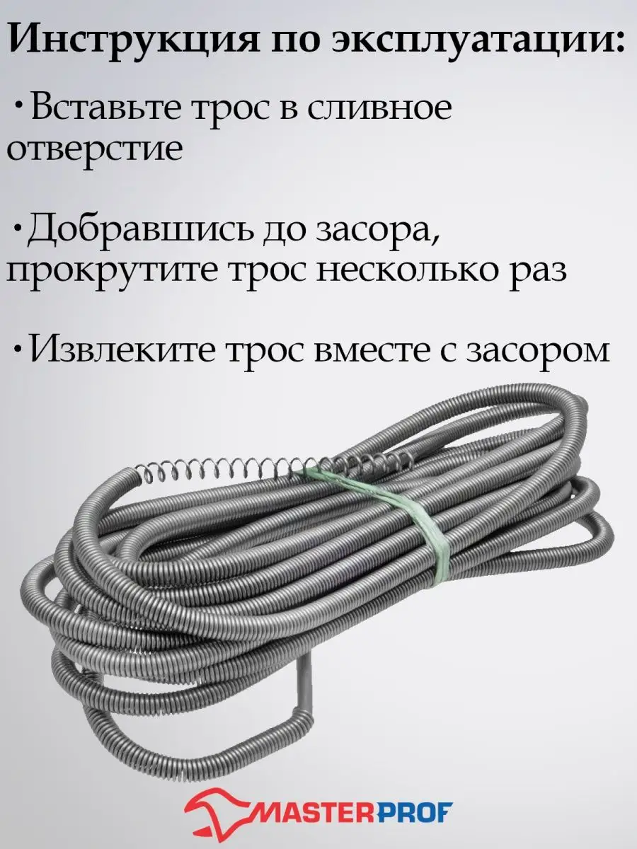 Трос сантехнический для прочистки труб 9мм х 5м MasterProf 12352434 купить  за 435 ₽ в интернет-магазине Wildberries