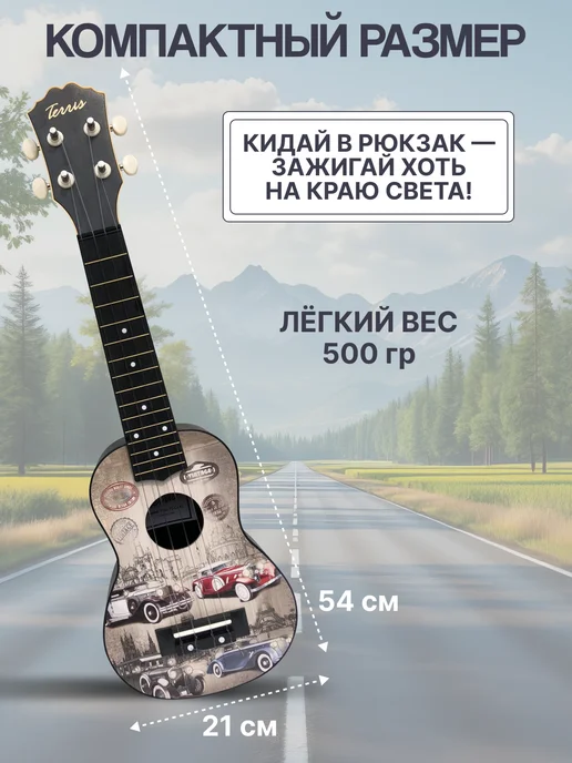 Terris Укулеле сопрано PLUS 70 CARS, серый, фото 5
