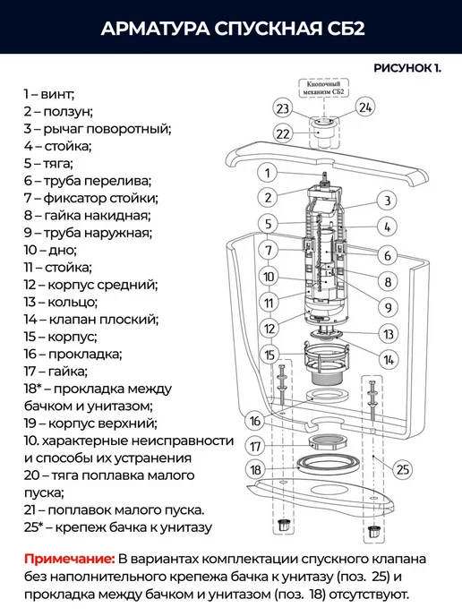 инкоэр Спускной клапан для бачка, 2 режима, бачка унитаза 2 режима, фото 4