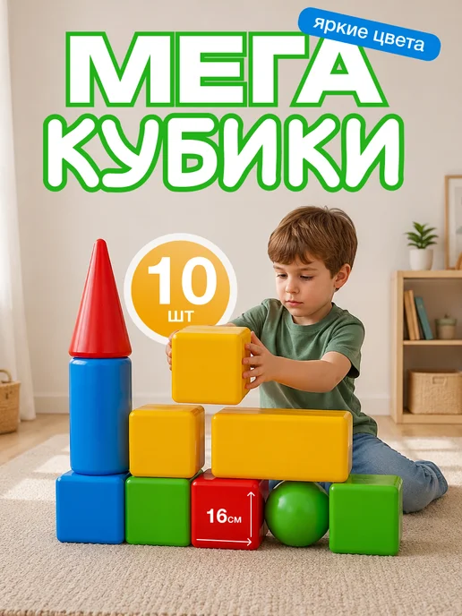 ЮГ-пласт Кубики пластиковые развивающие в наборе 10 элементов, синий