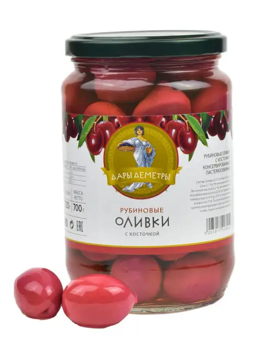 Дары Деметры Оливки Рубиновые Супергигант 720 гр. с косточкой, 720 г