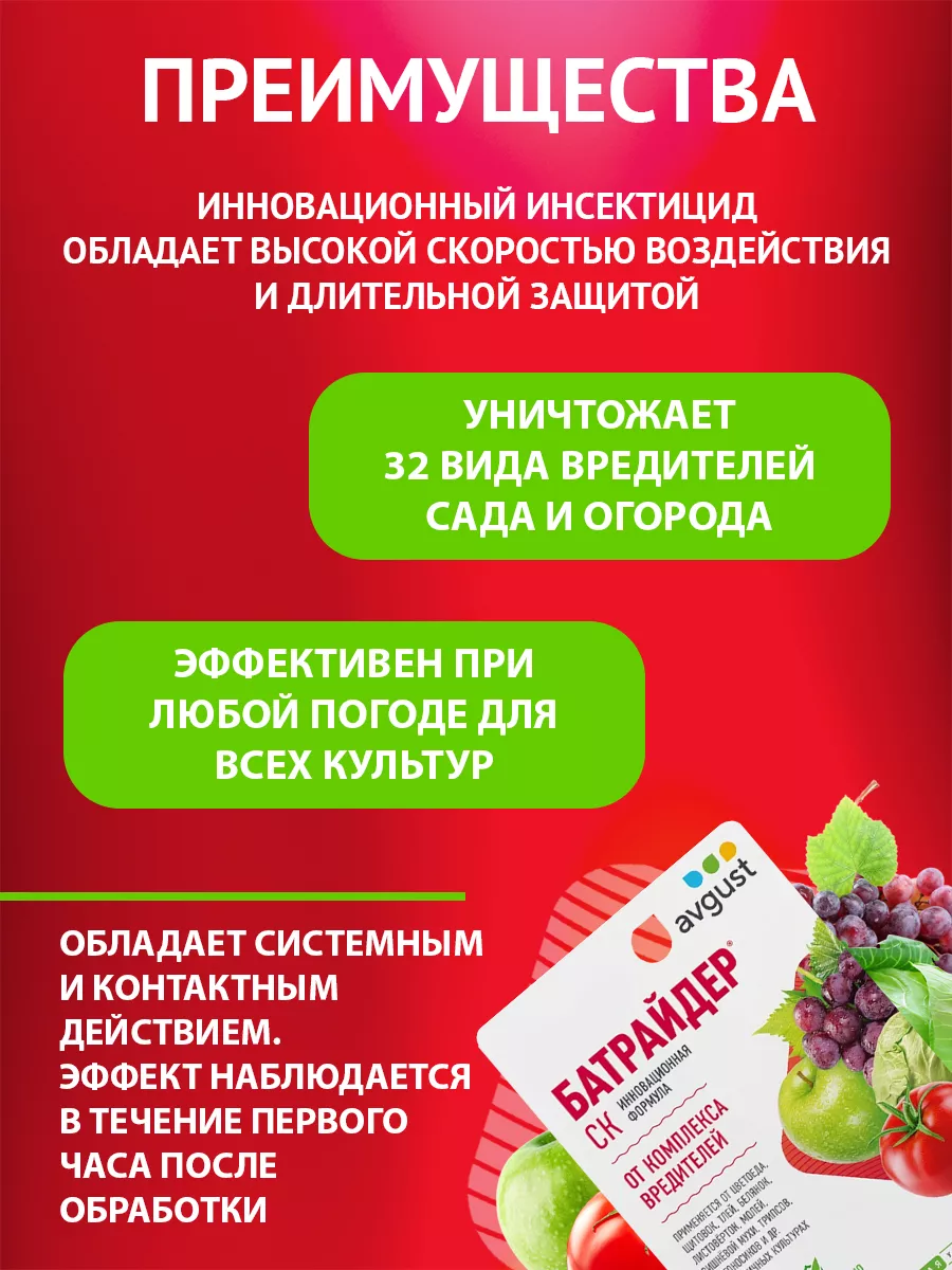 Средство от тли на розах смородине деревьях Батрайдер, 10 мл AVGUST  12418184 купить за 189 ₽ в интернет-магазине Wildberries