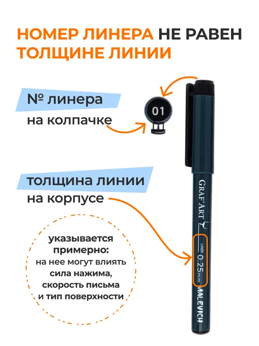 Малевичъ Набор капиллярных ручек линеров Graf'Art 0.3, 0.45, 0.9 мм, вариант, фото 6