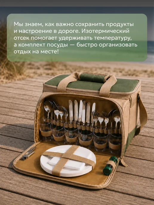 Арктика Набор для пикника подарочный мужской с посудой, зеленый, фото 2