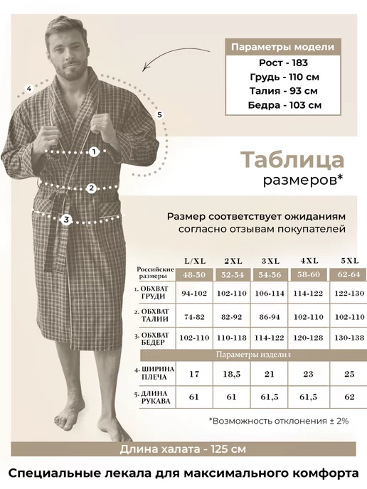 VIEN Халат мужской домашний хлопок легкий банный ARMAN, синий, фото 6