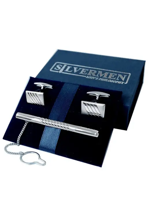 SILVERMEN Ювелирные комплект зажим для галстука, запонки, футляр, вариант, фото 4