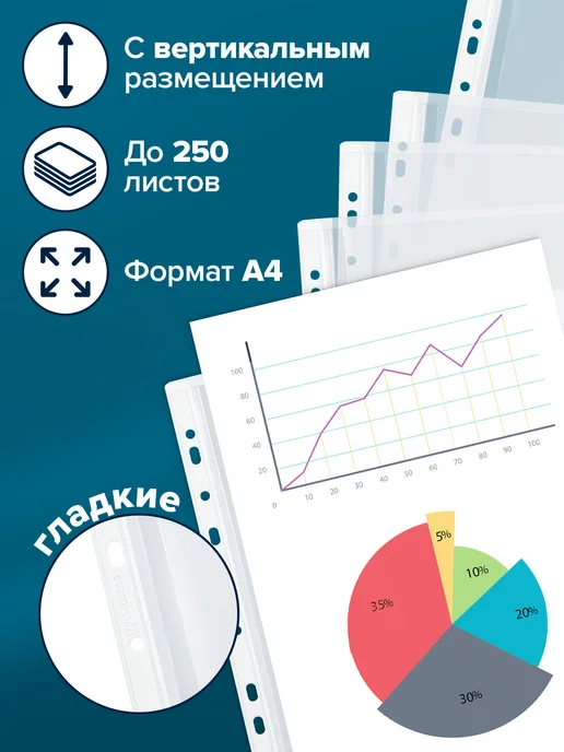Brauberg Файлы А4 10 шт перфорированные до 250 л, вкладыши мультифора, 10 шт, 250 л, фото 3
