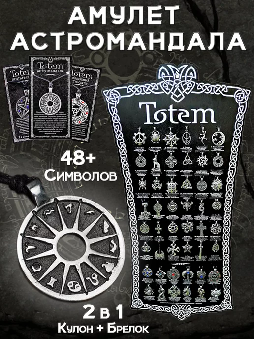 ОптимаБизнес Кулон Астромандала амулет Totem, подвеска на шнурке 2в1, серый, фото 7