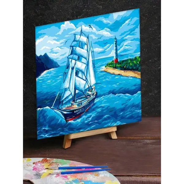 Роспись по номерам на холсте с подрамником 30х40 см "Парусник в море"