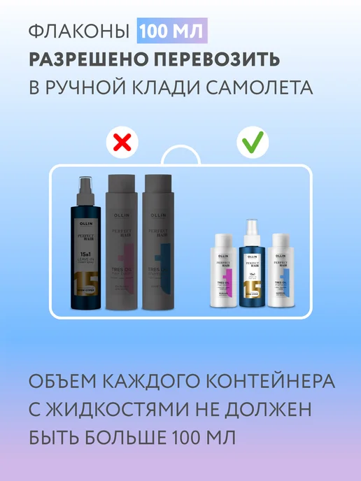 Ollin Professional Дорожный набор для волос 15 в 1 OLLIN тревел формат 3*100 мл, 3x100, фото 4