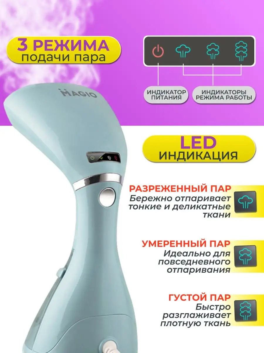 Ручной отпариватель LED-дисплей, 3 температурных режима Magio 12510277  купить за 2 887 ₽ в интернет-магазине Wildberries