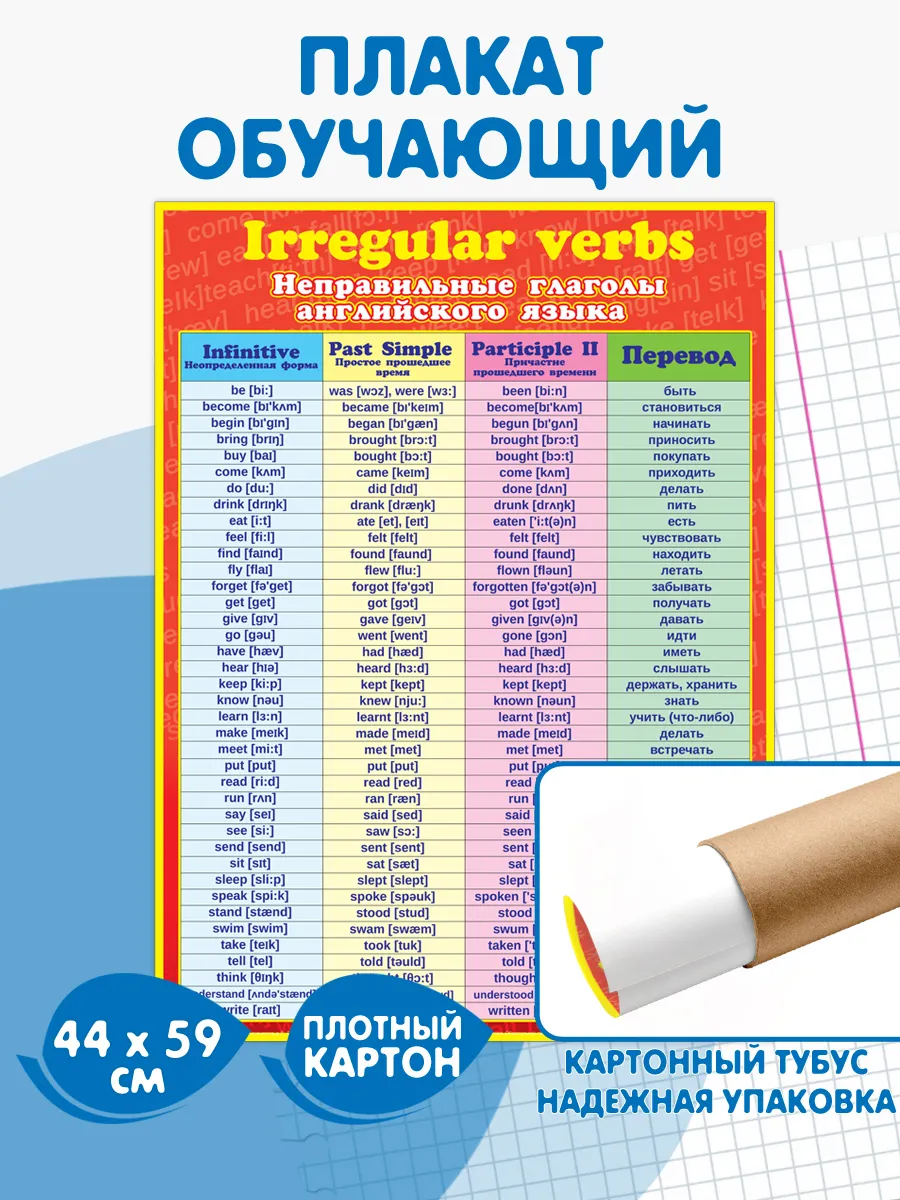 Плакат обучающий неправильные глаголы. Английский язык. Мир открыток  12533466 купить за 880 драм в интернет-магазине Wildberries